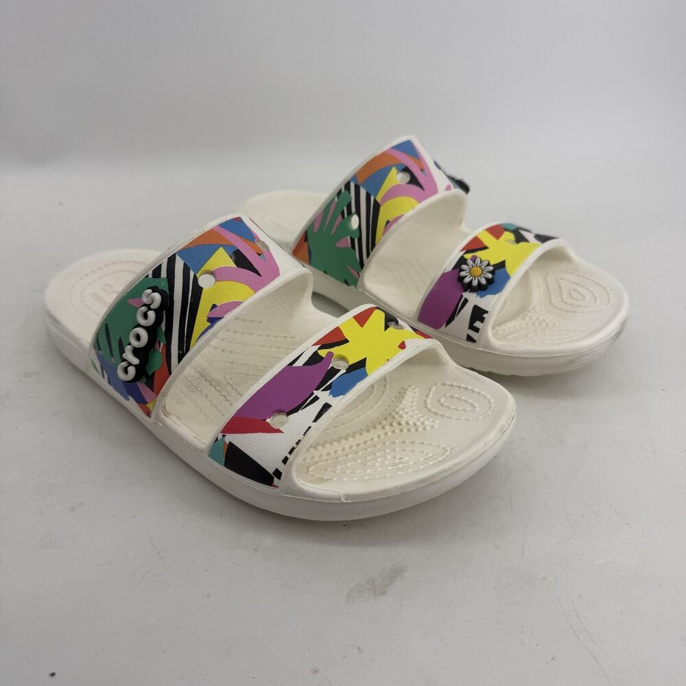 Crocs Sandals Womens Size 8 Multicolor Graphic Slide Flat Comfort Summer Beachy